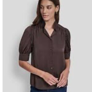 Calvin Klein NWT short sleeve charmeuse   button up blouse in brown cork